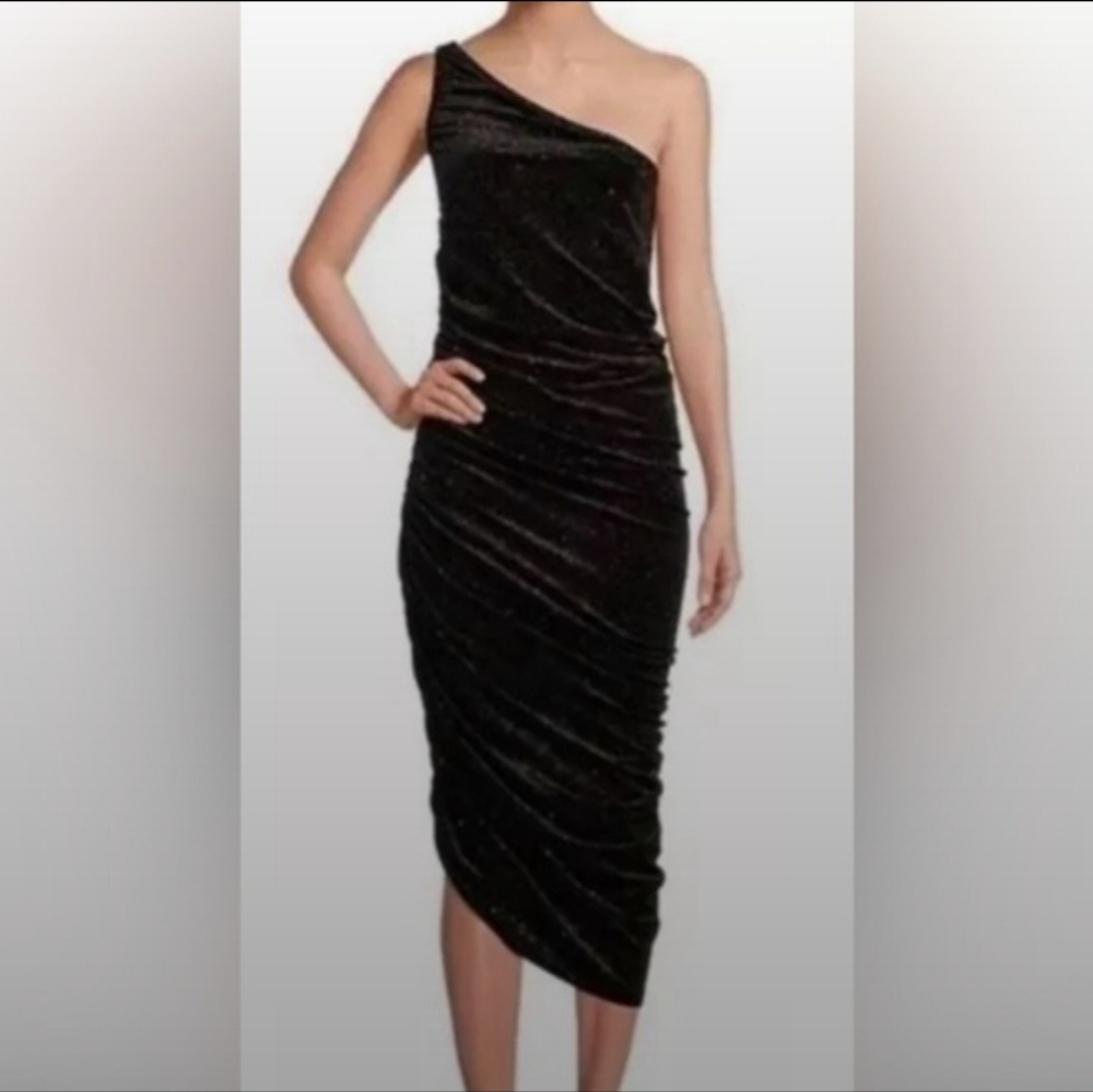 NWT! Elegant One-Shoulder BLACK AND SILVER SPARKLE Dress - Picture 6 of 10